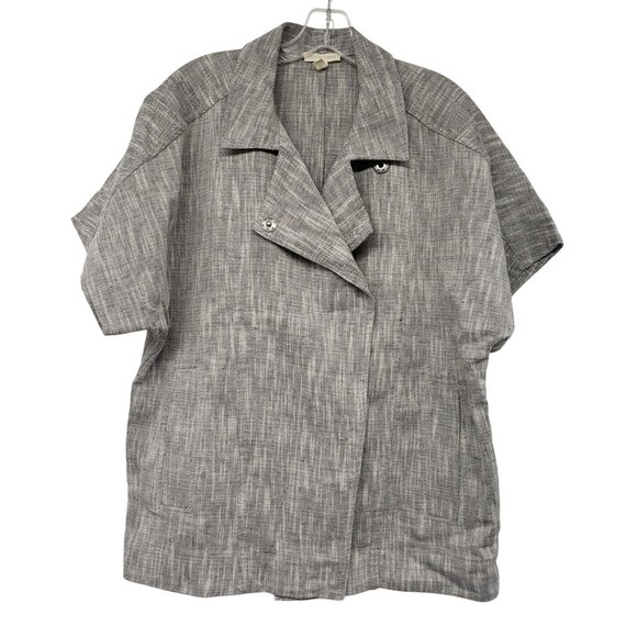 Eileen Fisher Gray Short Sleeve Lagenlook Jacket Cotton Linen Blend Artsy Chic - Picture 2 of 13